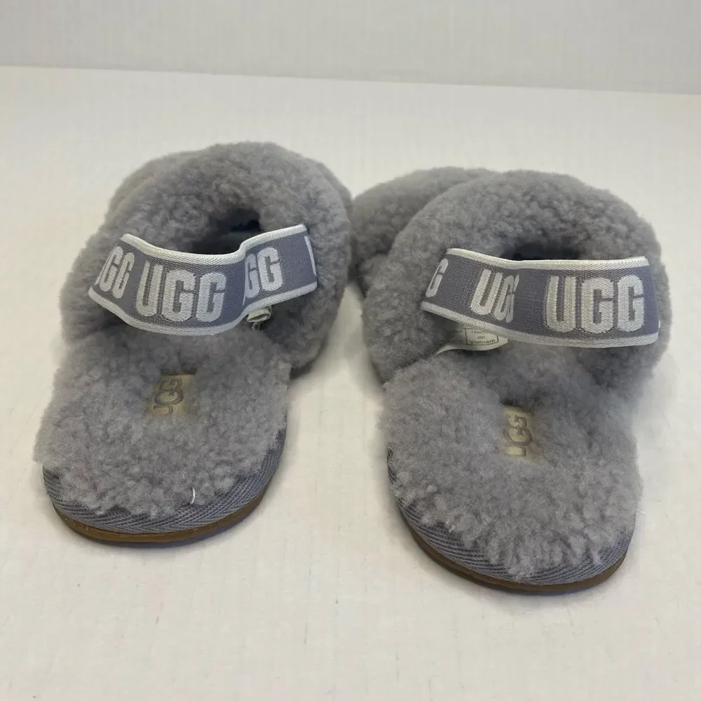 UGG Kids Fluffy Sherpa Gray Sandals Size 12